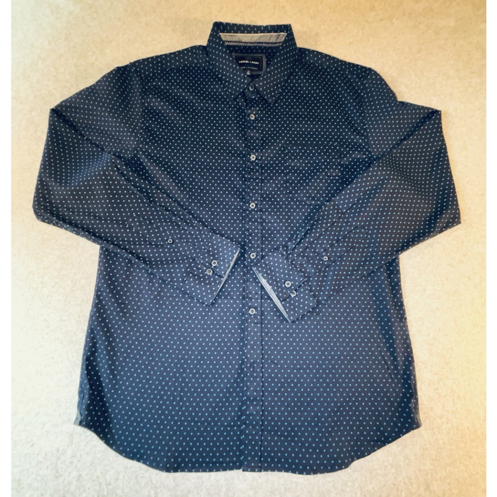 Nickel & Iron Mens XL Navy Polka Dot Stretch Button Down Shirt